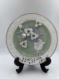 Talerz chiński porcelanowy ozdobny kwiaty 3D Vintage B41/4291