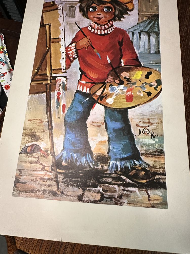 Dwa obrazki druki dzieci Francja Igor obraz retro vintage print