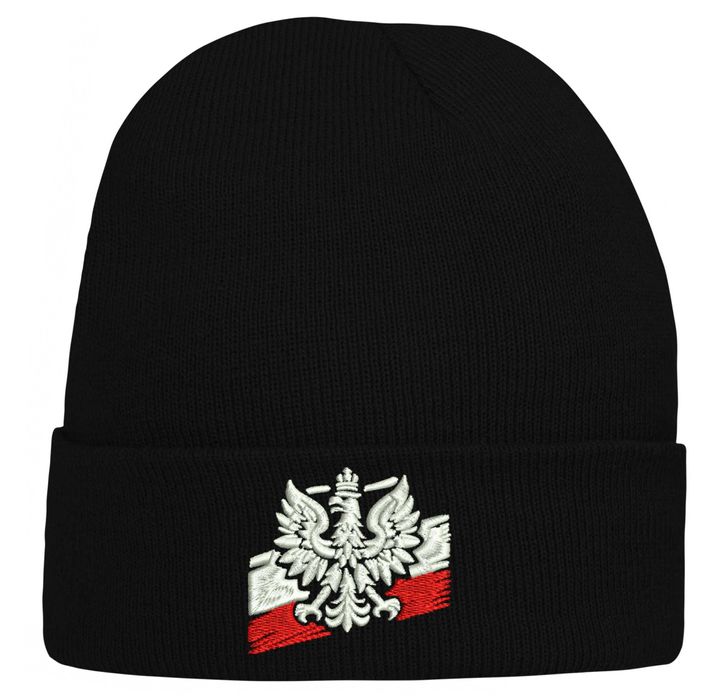 CZAPKA zimowa z haftem ORZEŁEK FLAGA na prezent dla PATRIOTY