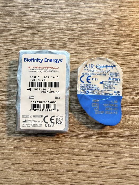 Лінзи Biofinity Energys (-1.25), Air Optix plus HydraGlyde (-1.25)