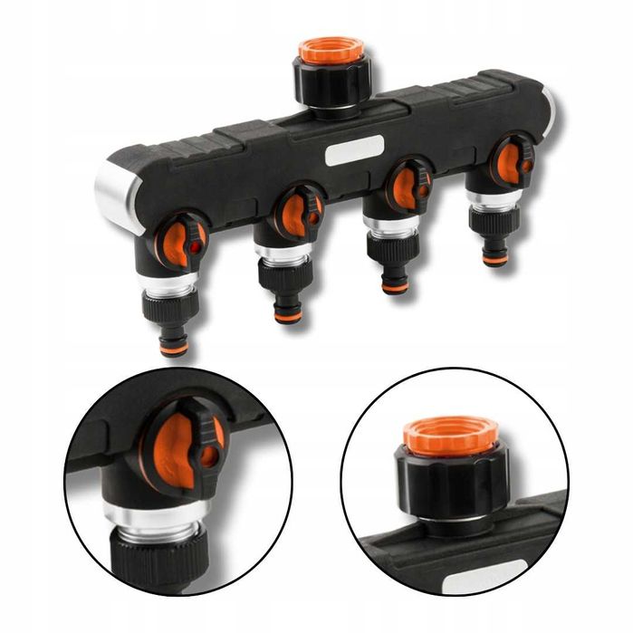 Rozdzielacz Na Kran Ogrodowy Do Wody 4-drożny Zawory Gw 1" Na Gw 3/4"