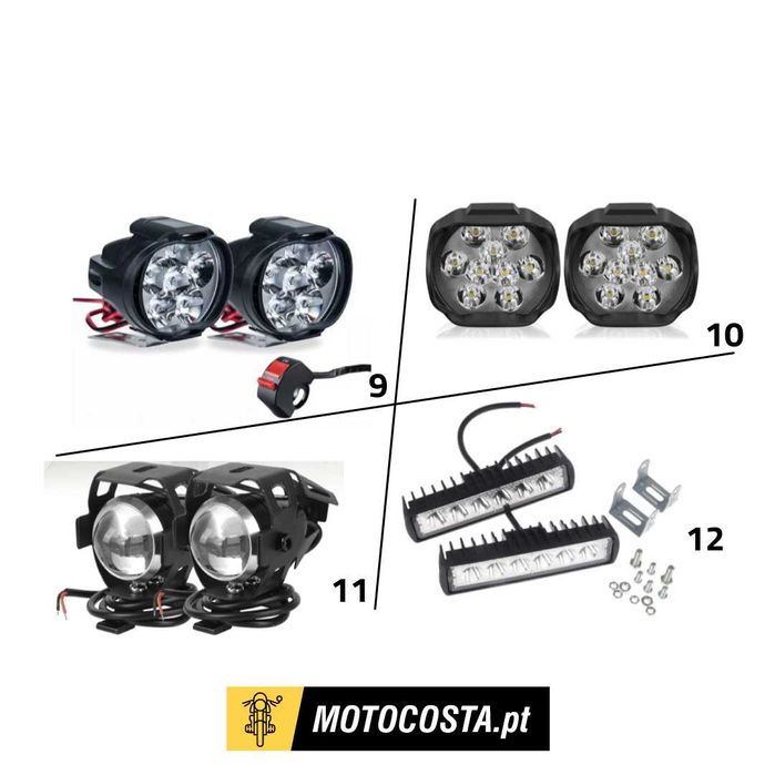 Faróis Auxiliares LED - Bifocais, com Halo e Suportes - MOTOCOSTA