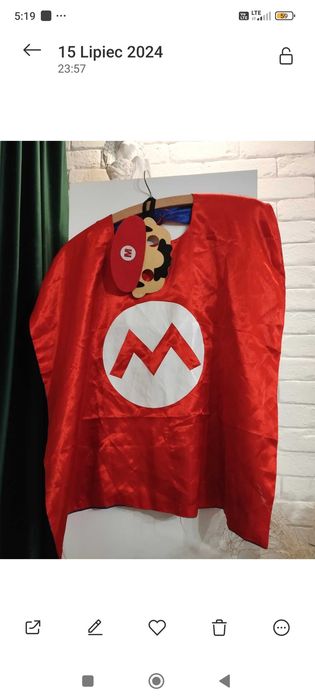 Strój peleryna super Mario maska uni