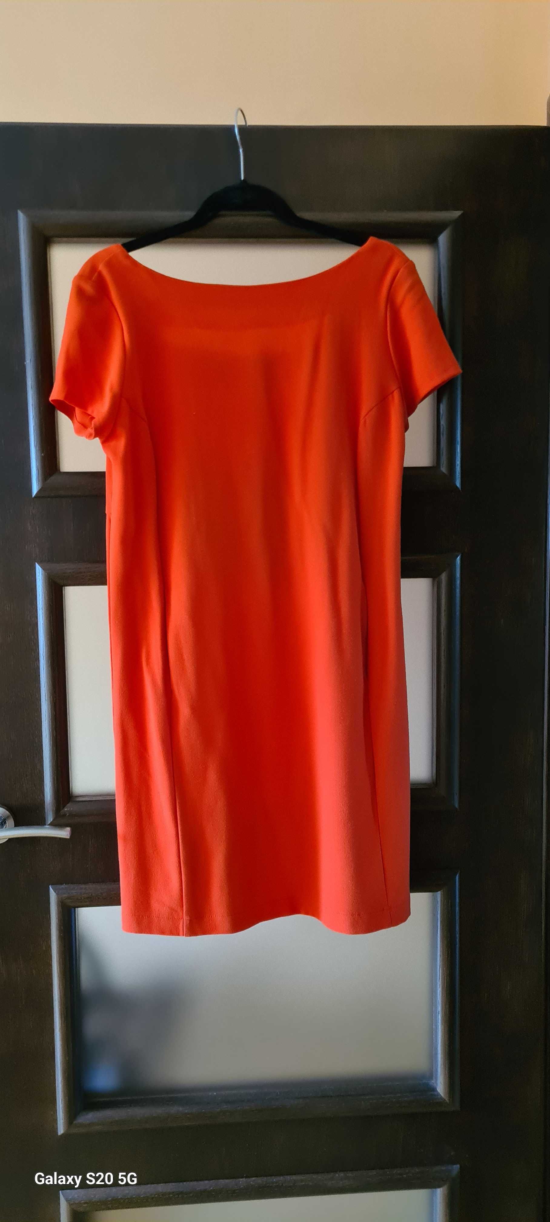 Sukienka GREY WOLF pomarańczowa dekolt z kokardą rozmiar M