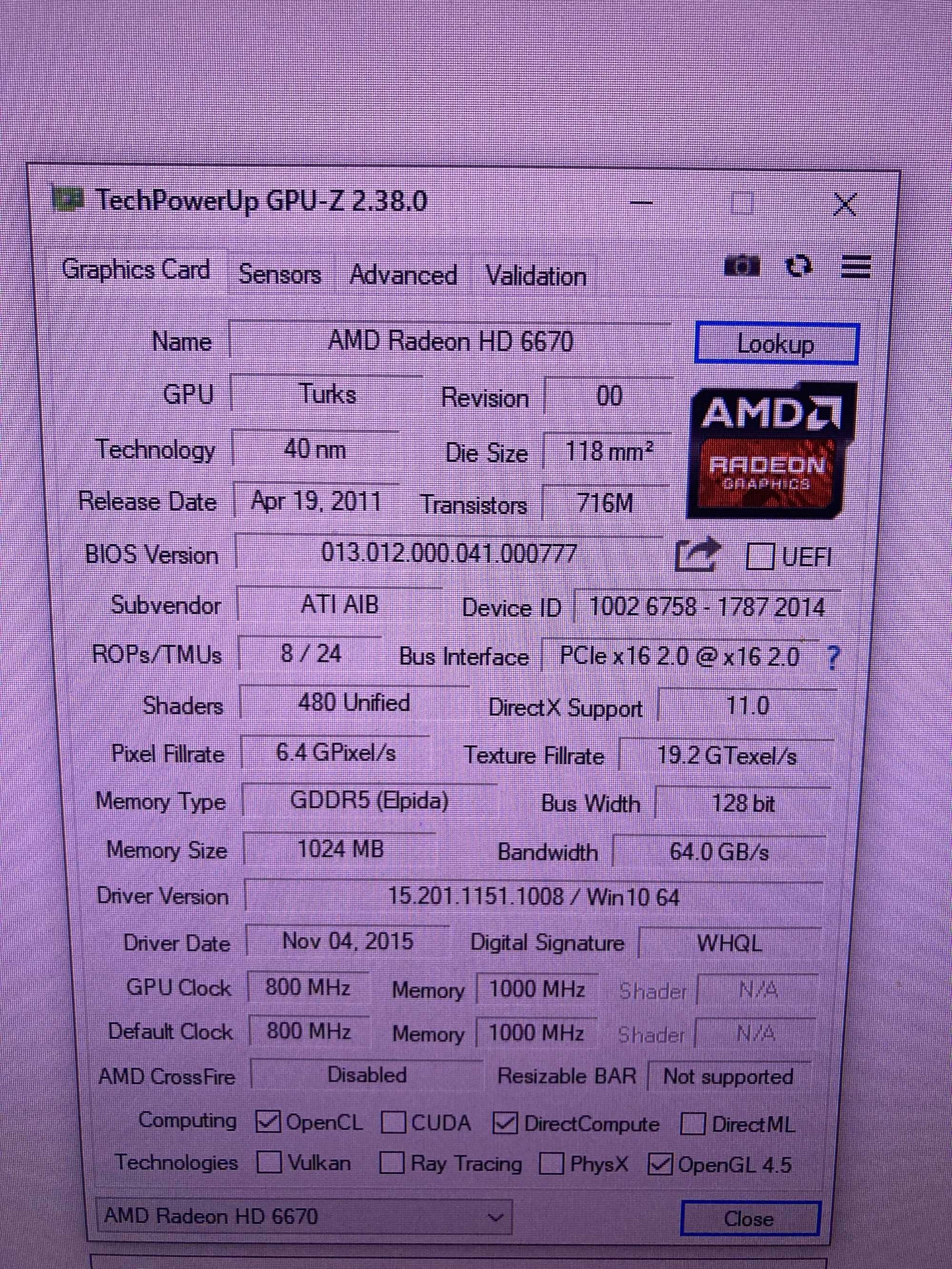 Видеокарта Radeon HIS 6670 1GB GDDR5