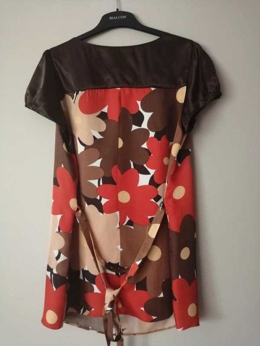 Nowa tunika 4XL 48 z wiskozy w kwiaty wzorzysta beżowa brązowa