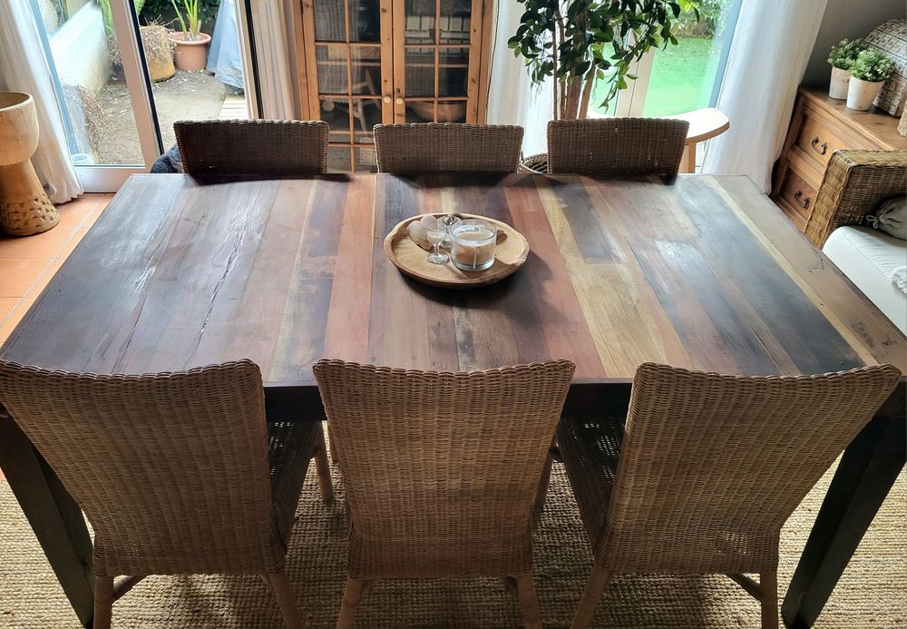 mesa, refeições, cadeiras, palhinha, indiano, area, rustico