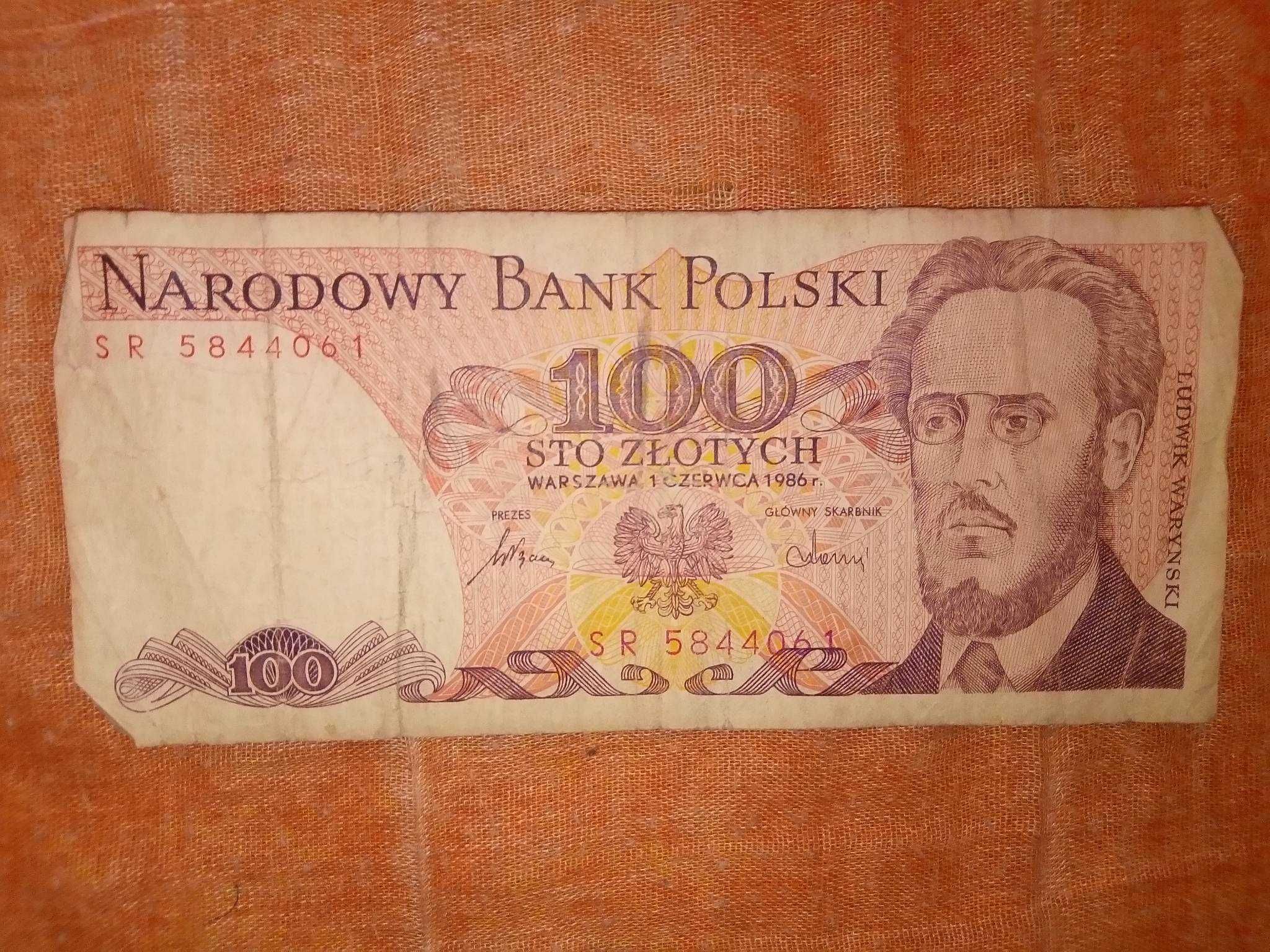 Banknot NBP 100 złotych polskich sto Ludwig Waryński PRL 1986