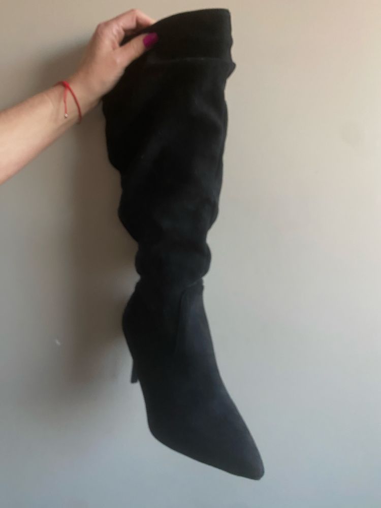 Shein czarne marszczone kozaczki 40.5 na szpilce 8 cm