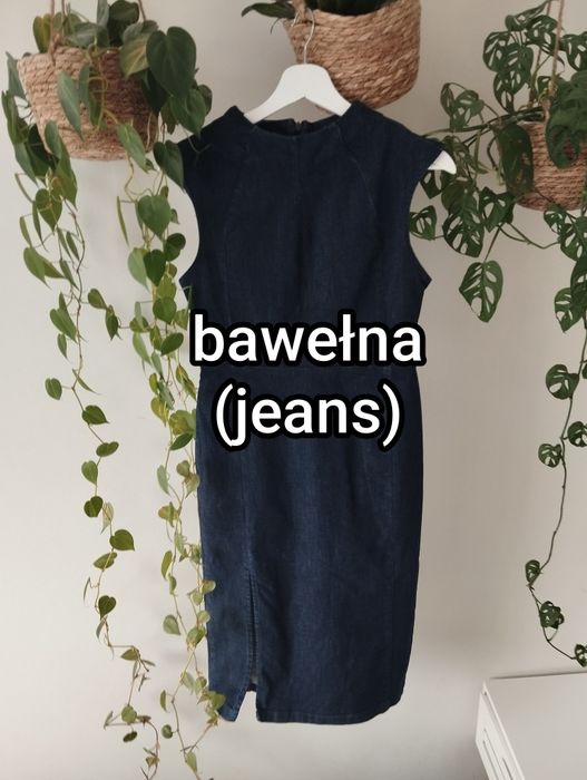 Sukienka jeansowa z bawełny, ołówkowy fason, midi r.S/M Zara