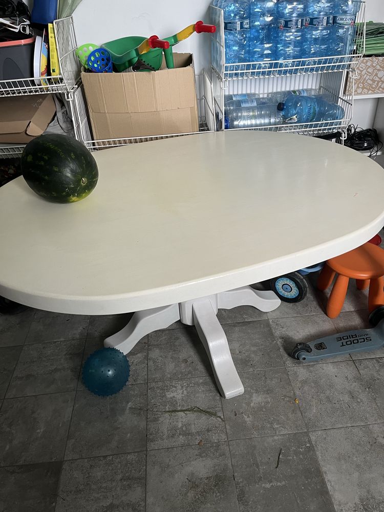 Stol drewaniany lity bialy malowany Wymiary 153x114