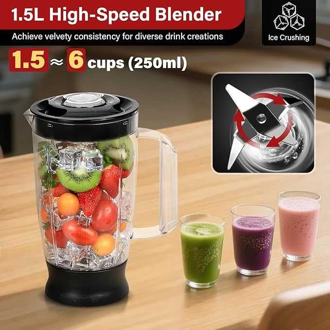 SNDOAS Robot kuchenny 1100 W, 3,2 l, mikser, rozdrabniacz, srebny
