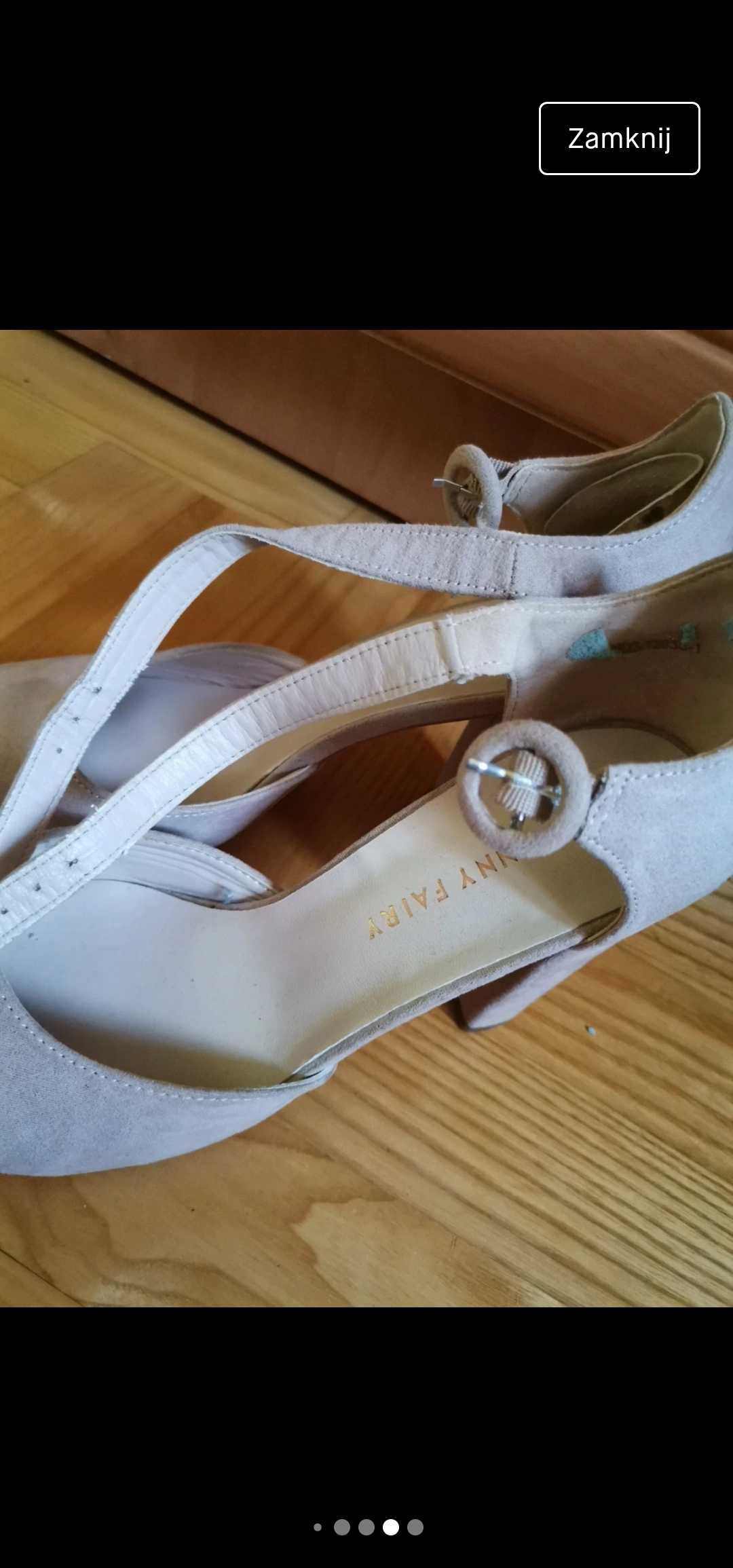 Buty na słupku pudrowy róż 39 buty na obcasie czółenka