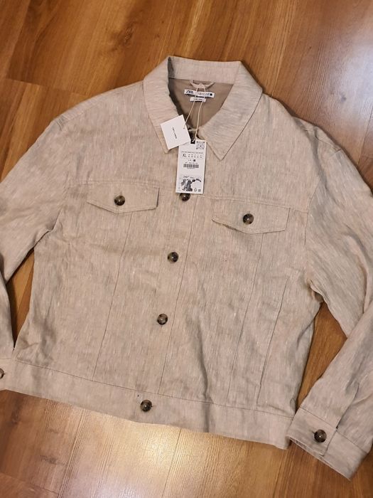Męska XL lniana Zara kurtka