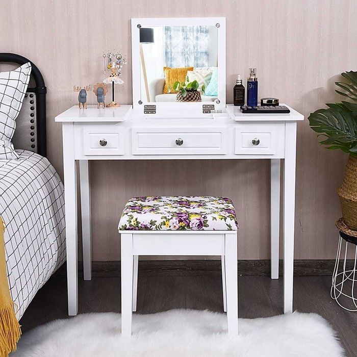 Toaletka Kosmetyczna z Lustrem i Taboretem