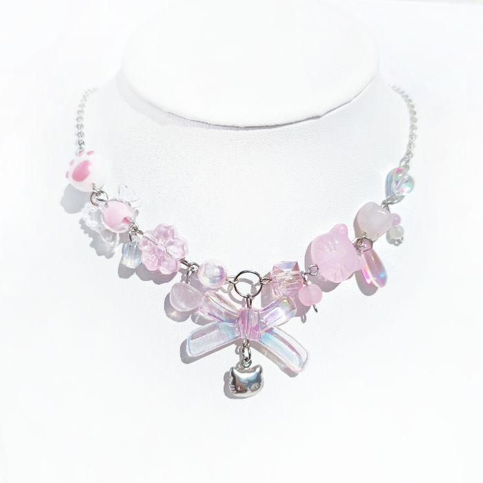 Kitty necklace, różowy naszyjnik z zawieszką z kotkiem