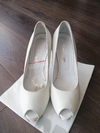 Buty szpilki, białe, ecru, ślub