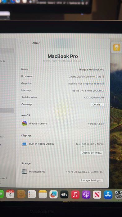 MacBook Pro 13” 2020 A2251 – i5 · 16GB RAM · SSD 512GB