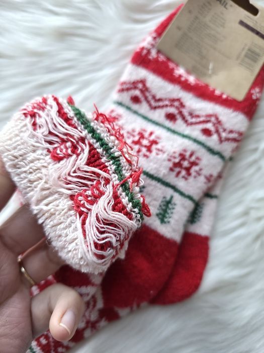 Alpakowe skarpety świąteczne wełniane czerwono białe 39-42