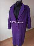 Wełniany fioletowy płaszcz 48 oversize 100% wełna ciepły