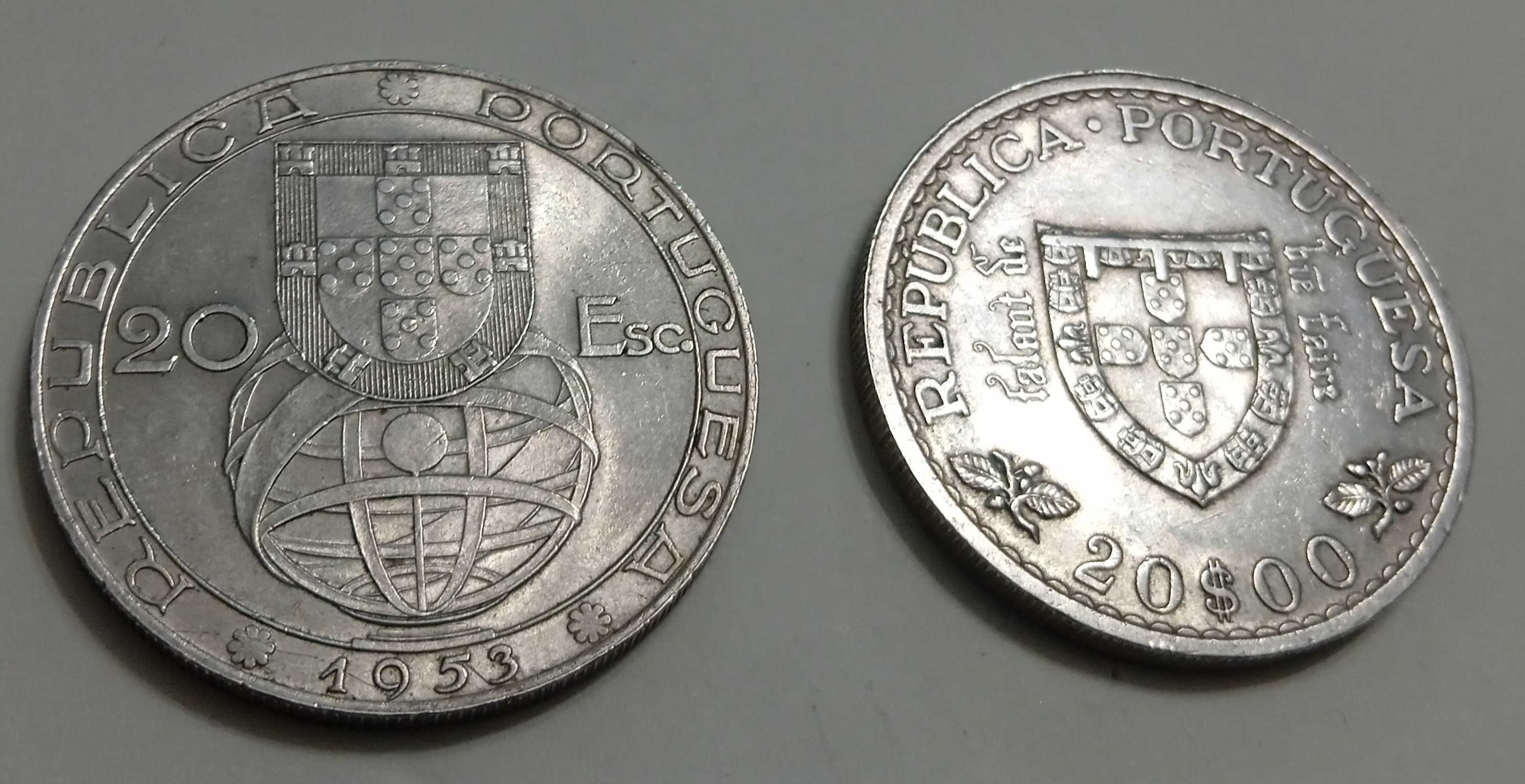Moedas 20 escudos de 1953, 1960 e 1966
