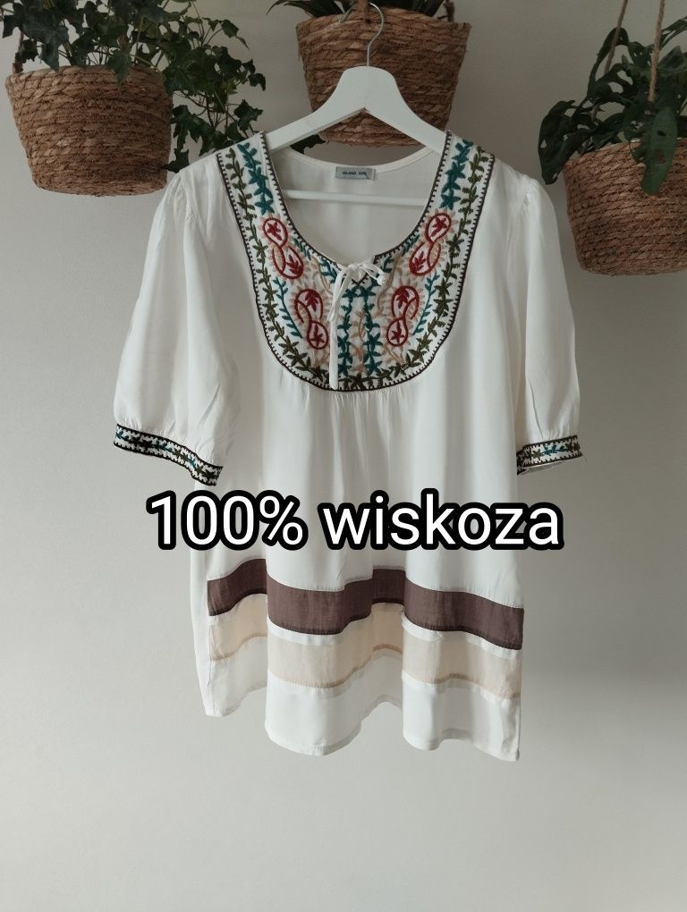 Wiosenna, letnia bluzka z haftami, boho, zwiewna r. 40/42 Island Girl