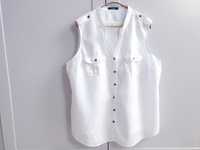 Biała lniana bluzka koszula bez rękawów 100% len 50