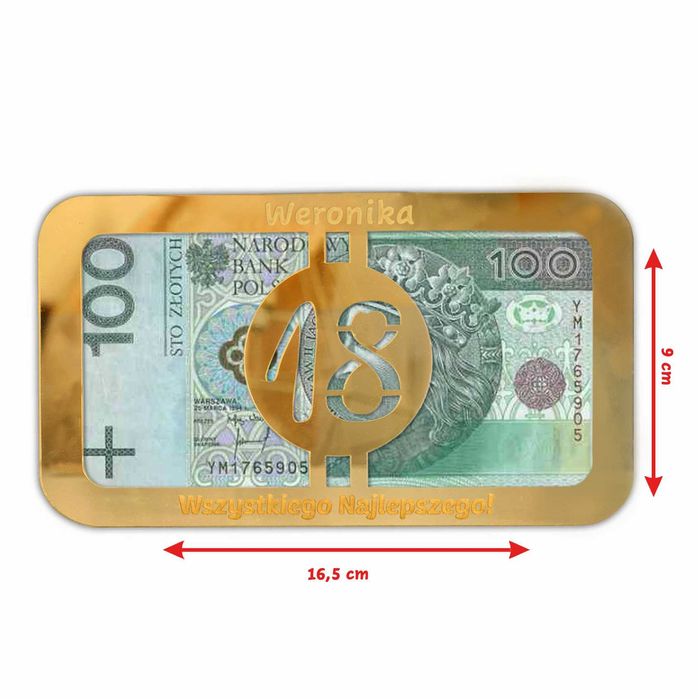 Złota koperta na pieniądze urodziny 18 30 40 prezent personalizacja