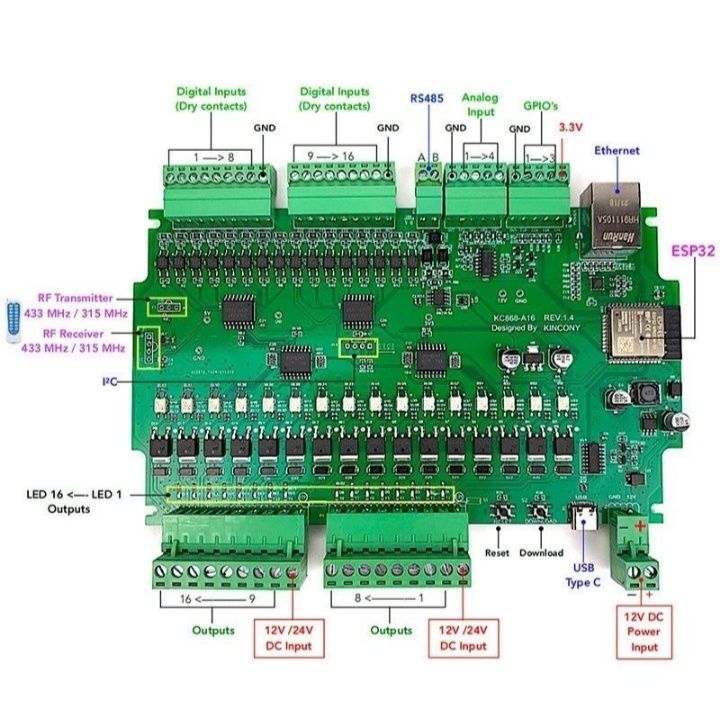 Kincony KC868-A16 ESP32 RS485 i2C LAN Ethernet Home Assistant Tasmota