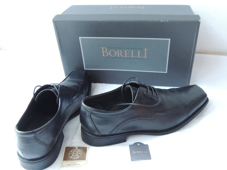 Półbuty buty męskie Borelli skóra 100% czarne 3x założone rozm. 42