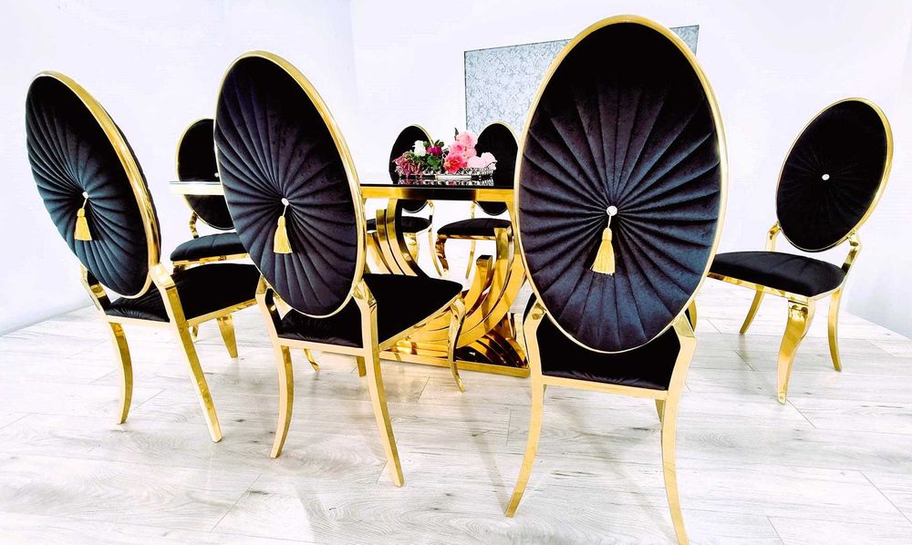 Jadalnia Glamour GOLD Stół NEXT + 8 krzeseł OVAL Premium
