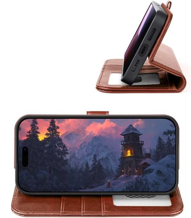 Ocase etui skórzane magsafe iPhone 16 Pro z klapką ciemny brąz 2w1