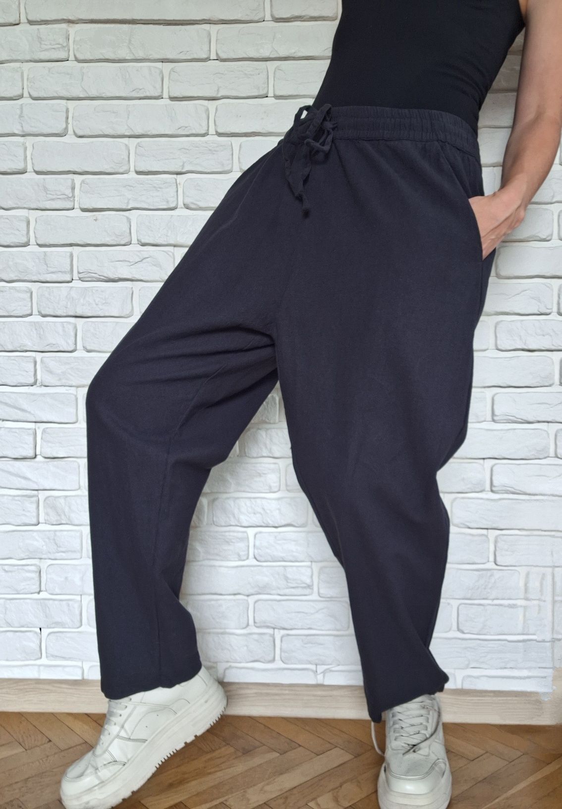Lniane Chinosy Joggery Męskie M Nowe z metką Peru Pants