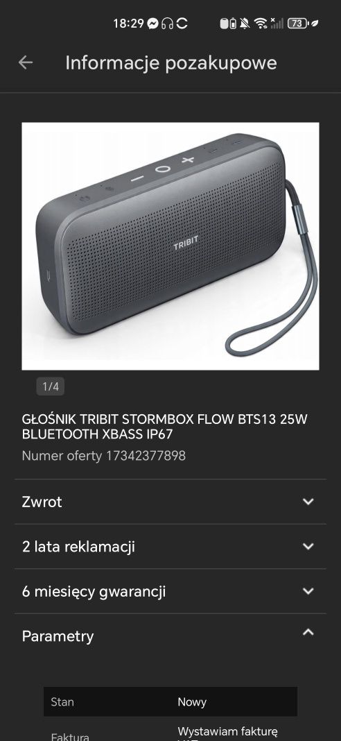 Praktycznie nowy 1mc  głośnik bluetooth tribit stormbox flow mega bass