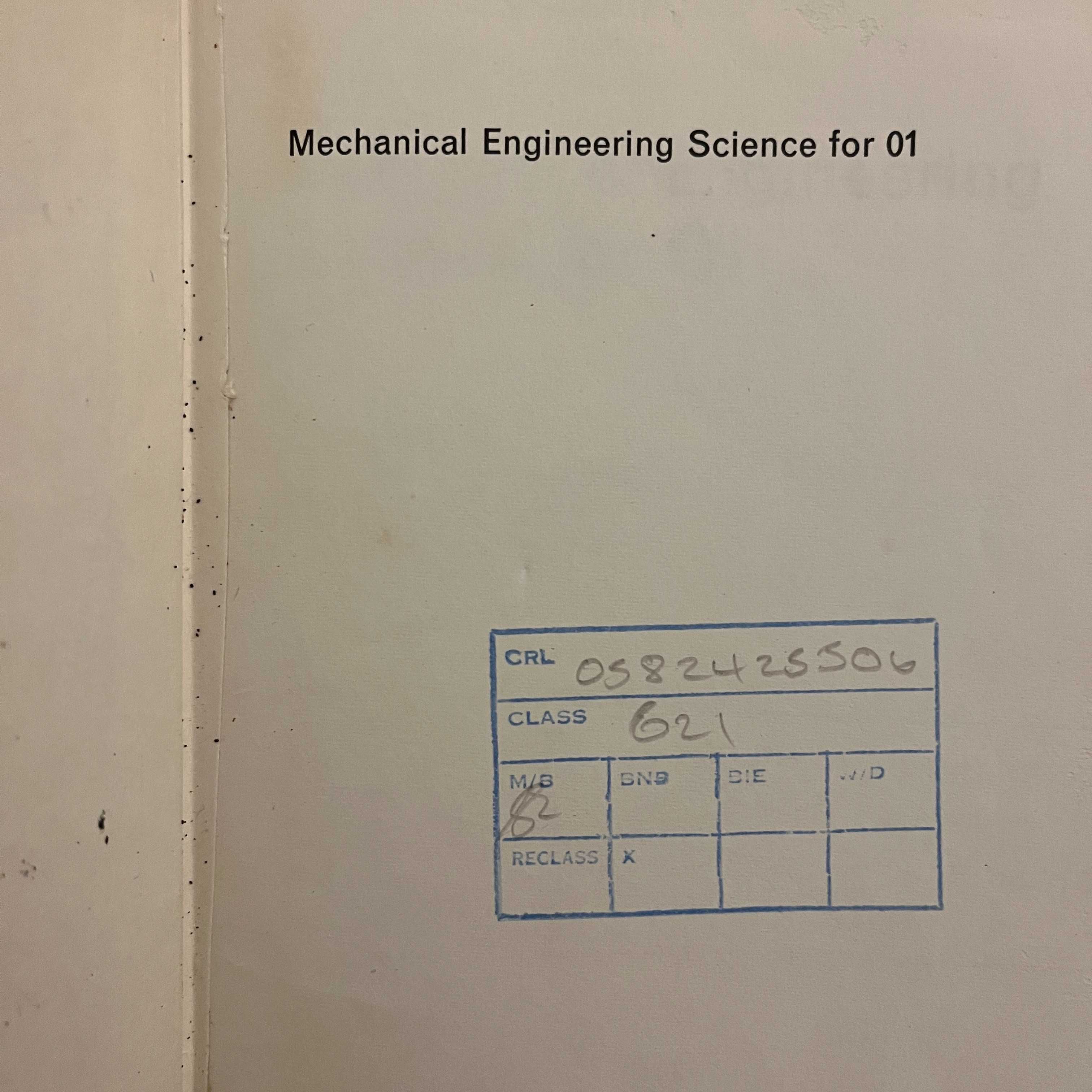 A. Jackson - Mechanical Engineering Science for O1 (envio grátis)