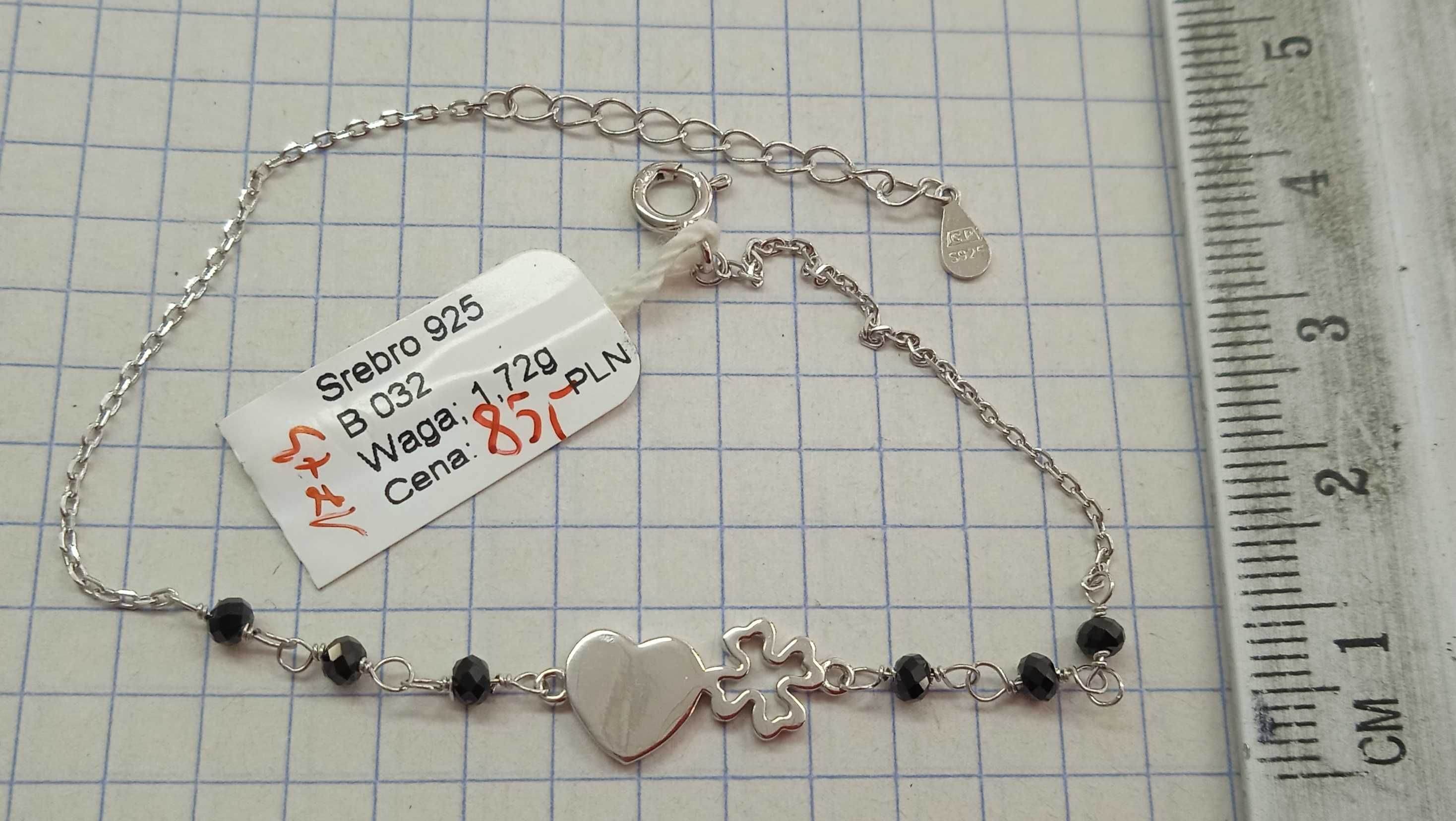 Bransoletka Serce i Koniczyna Srebro 925 Nowe 17cm+3cm