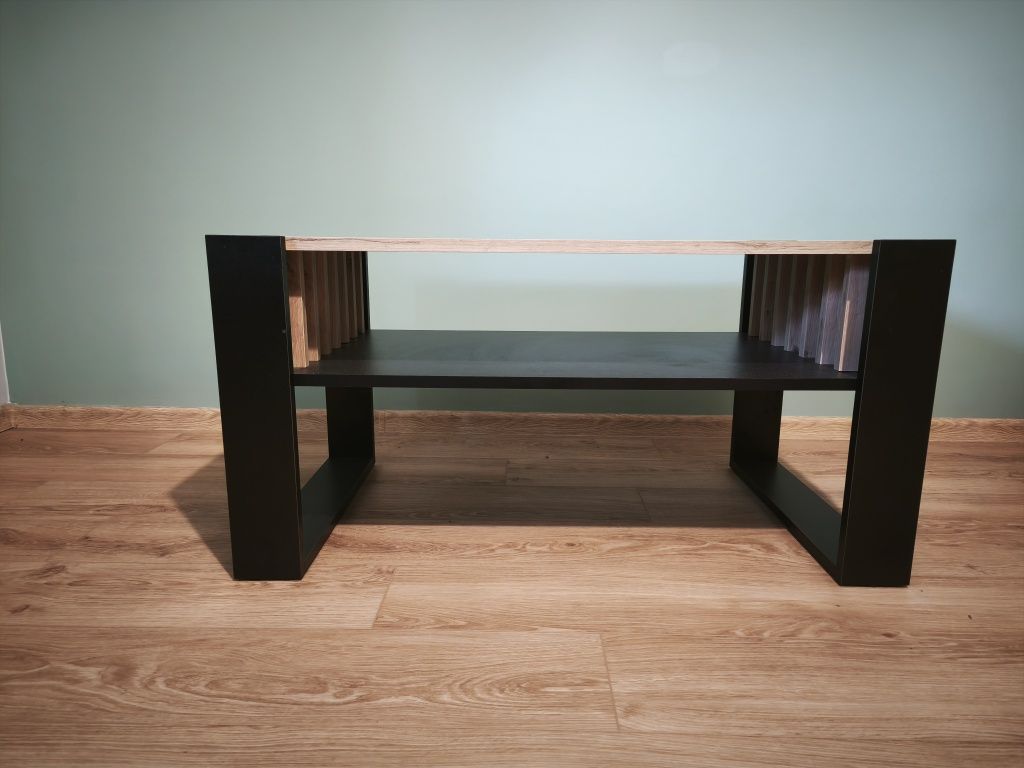 Ława IGA artisan-czarny z lamelami stolik kawowy 100cm stół lamele lof