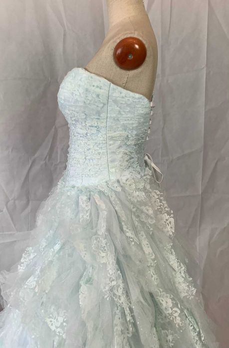 Bajkowa nowa suknia 36 S ball gown księżniczka błękitna falbany sesja