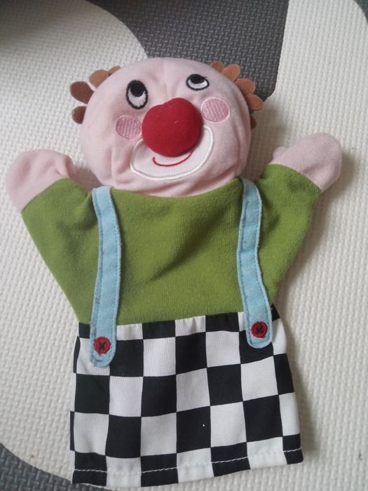 Wesoły klaun. Pacynka kukiełka na rękę ,teatrzyk domowy. Tanio