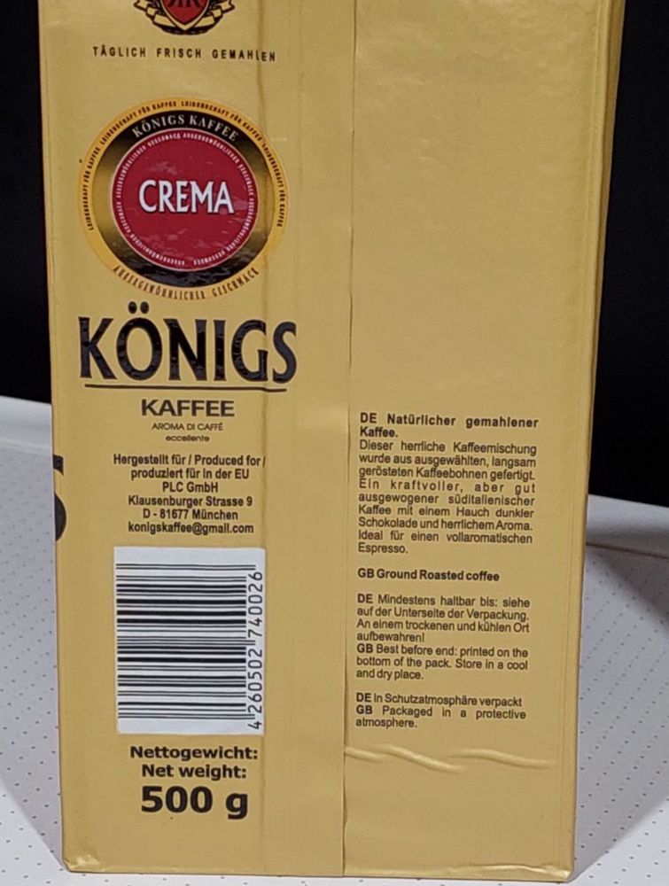 Кава Konigs Kaffe Crema 1 кг зерно та 500г мелена espresso арабіка