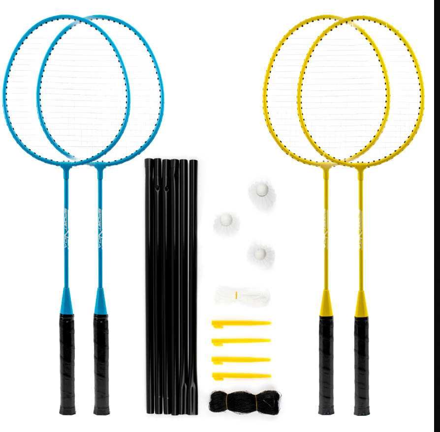 ZESTAW DO BADMINTONA zestaw do gry w badmintona 4 rakiety siatka lotki