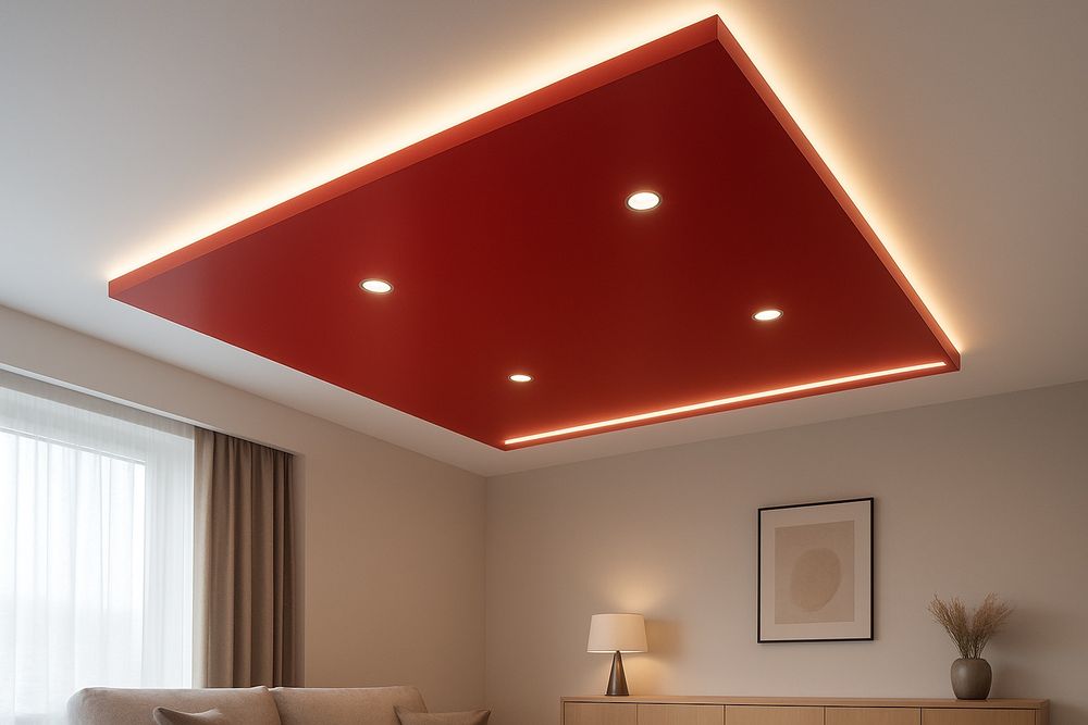 Натяжні стелі Львів . Монтаж скритих світильників  та карнизів