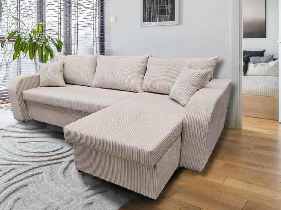 Narożnik PALERMO sztruks poso, funkcja spania, 2x pojemnik na pościel