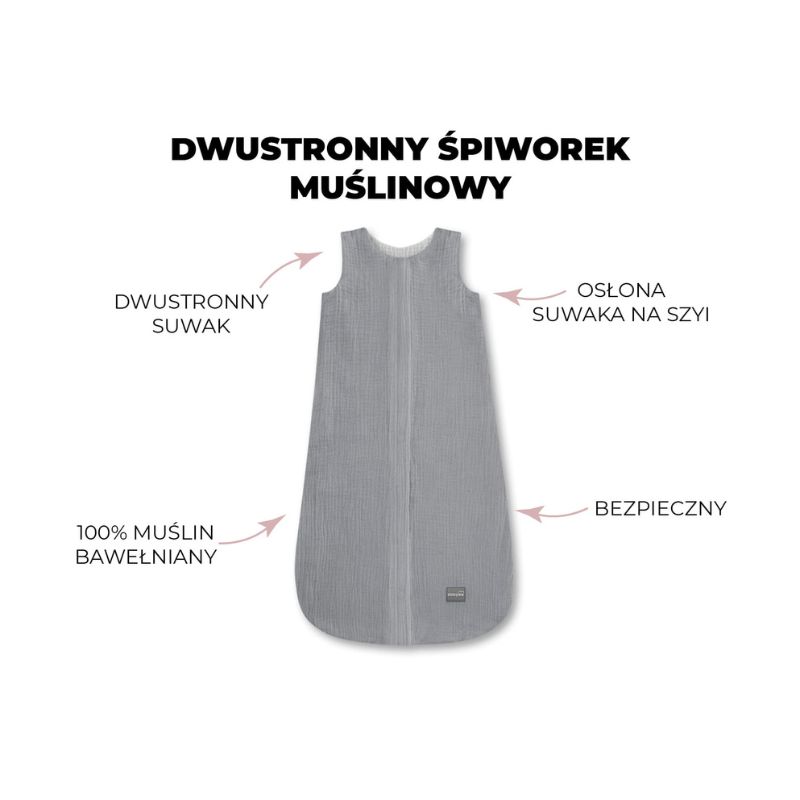 Dwustronny Śpiworek Muślinowy (0-4m) Dark Grey - Sleepee