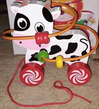 Каталка корова пальчиковий лабіринт дерев'яна розвиваюча іграшка