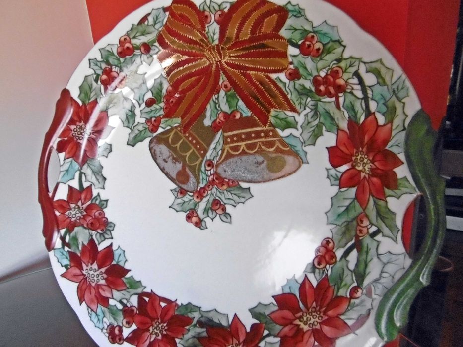 Prato Natal grande Pintado a Mão