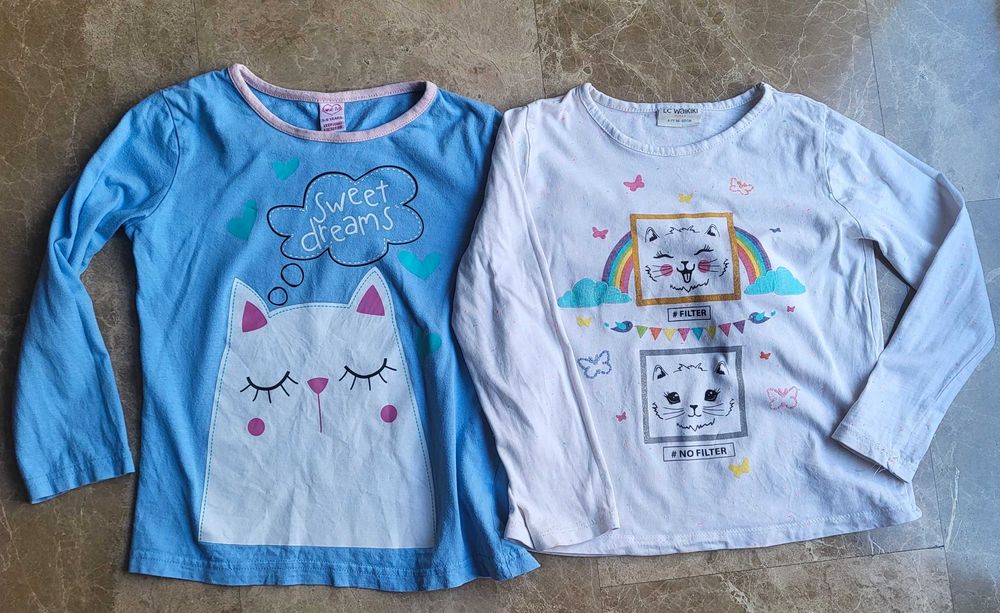 Два реглана/лонгслива LC Waikiki/H&M в виде котиков, 116-122см/6-7лет