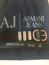 Skórzany piękny pasek Armani Jeans Skóra czarna lakierowana