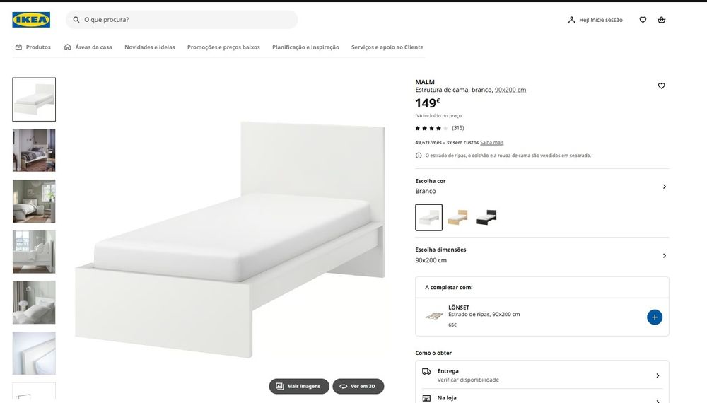 Cama MALM branco 90X200