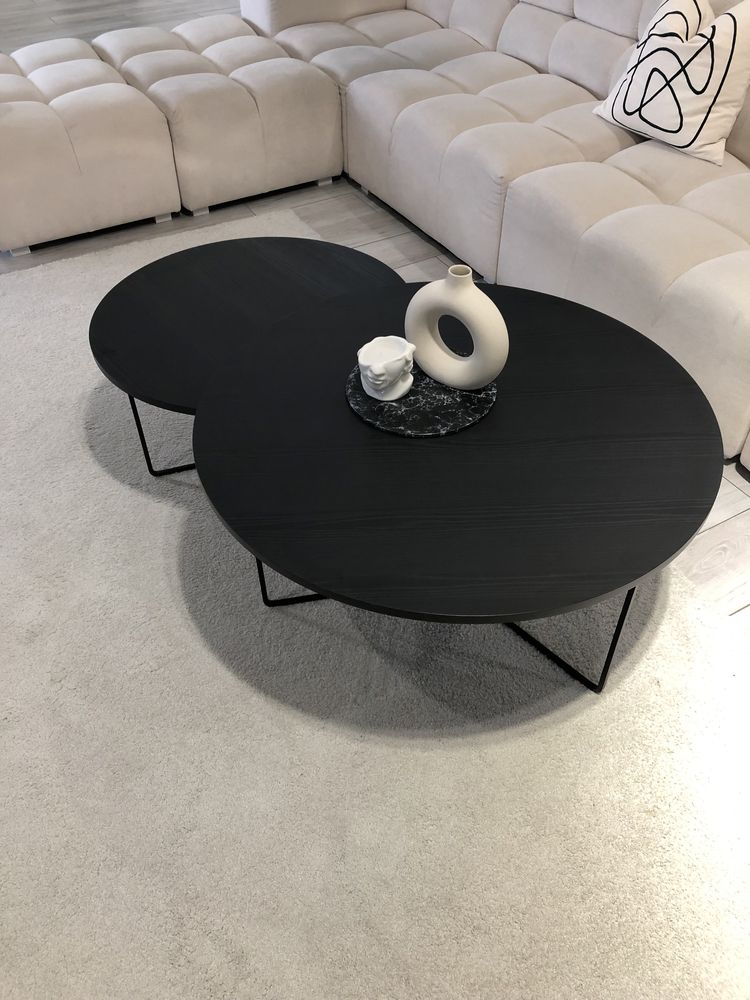 Komplet nowoczesnych stolików kawowych okragły metalowy 80 50 cm